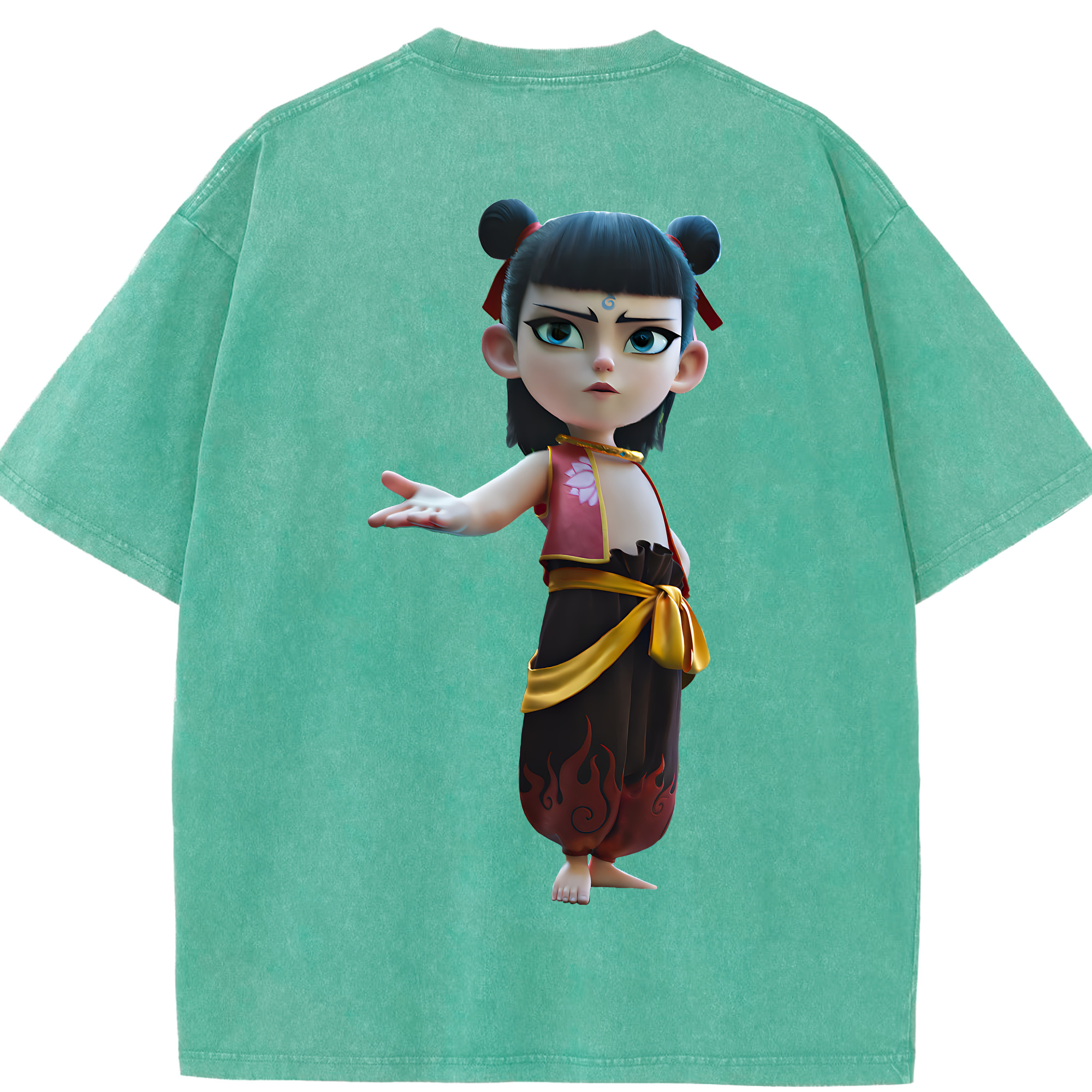 （画像用） Ne Zha 2 ナタ 魔童の大暴れ 綿100% ヴィンテージ風 半袖Tシャツ（背面プリント）